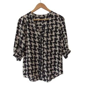 Dora Landa Black Cream Silk Blouse XS Button Down 3/4 Sleeves Careerwear Office